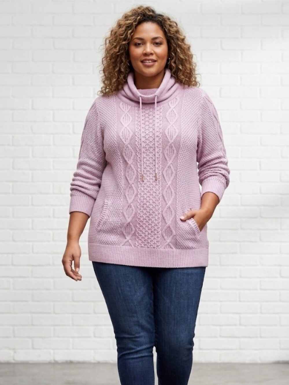 L.L. BEAN Signature Women's Size XL Lilac Cable Knit Fisherman Sweater‎ Cotton